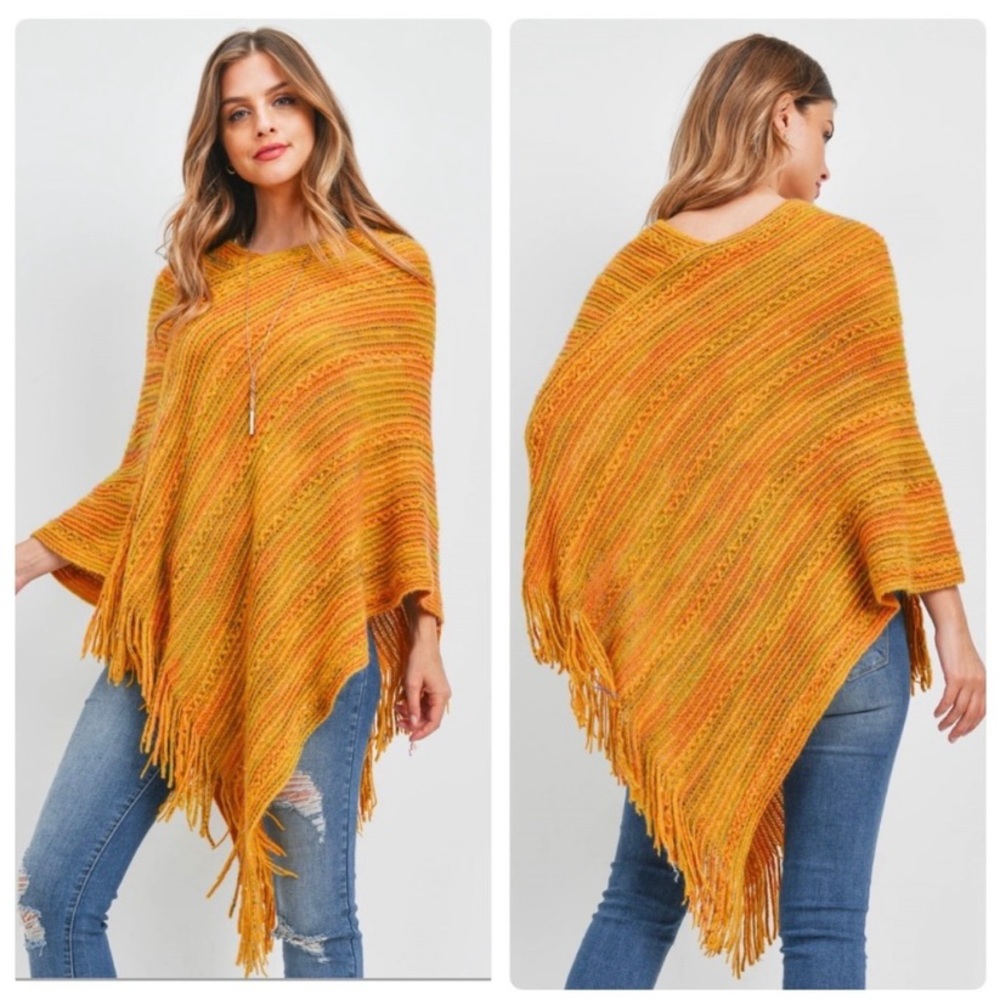 🆕🔥 Mustard Multi Print Knitted Poncho